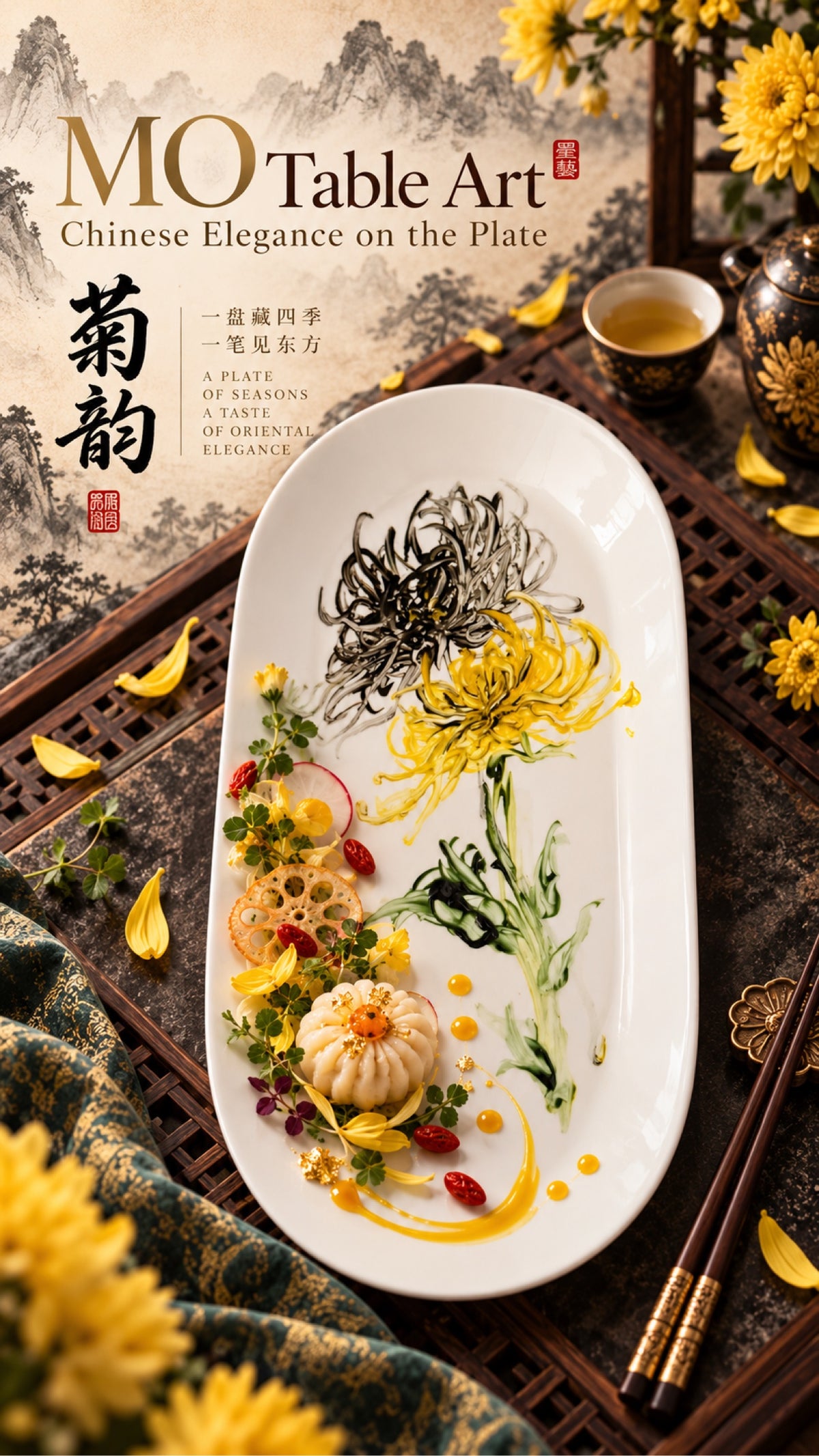 Bespoke Edible Table Art Commission by Henry Yuan – Custom Fruit Sauce Plate Painting for Fine Dining & Events