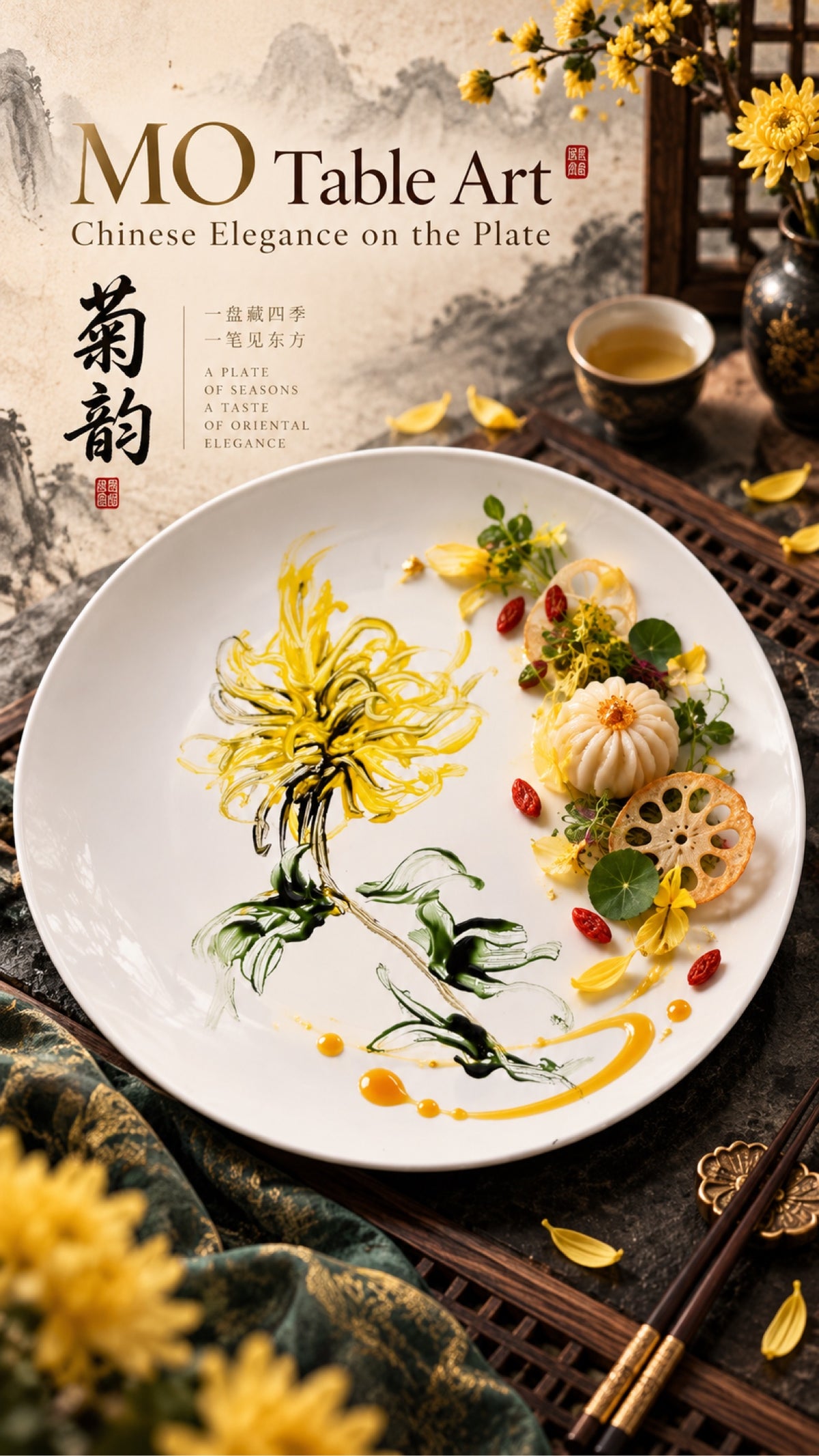 Bespoke Edible Table Art Commission by Henry Yuan – Custom Fruit Sauce Plate Painting for Fine Dining & Events